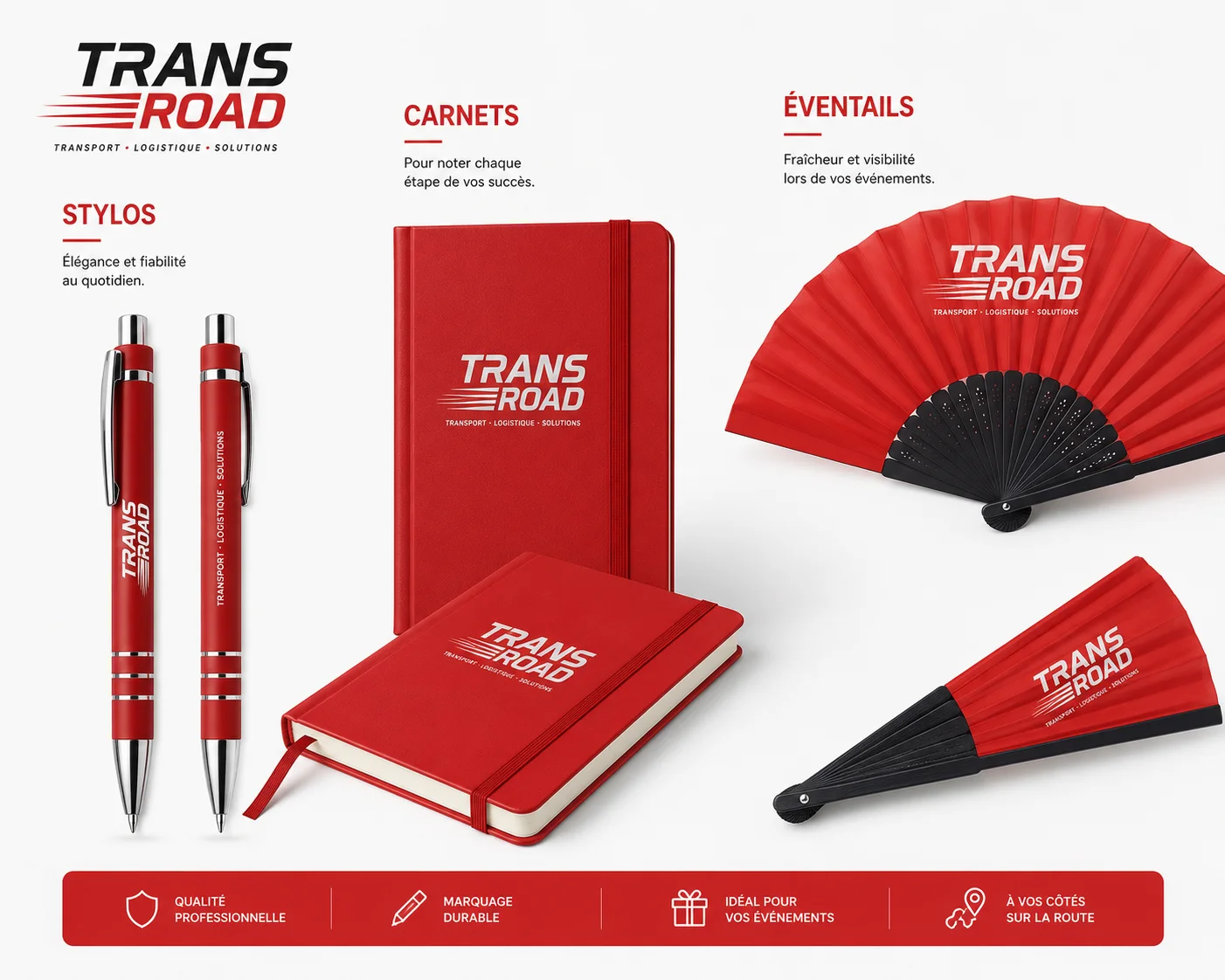 Welcome Pack : eventails, carnet de note, stylo personnalisé avec votre logo grace à PEPS Objet Media